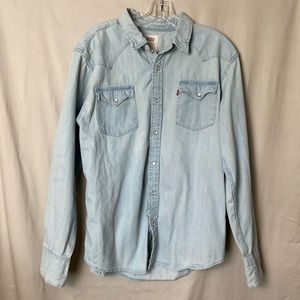 Vintage Levi’s L Denim Pearl Snap Western Long Sleeves Cowboy Blue Light Wash
